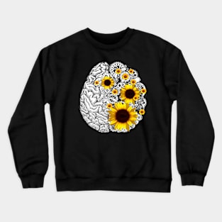 Brain human anatomy,pink sunflowers, mental Crewneck Sweatshirt